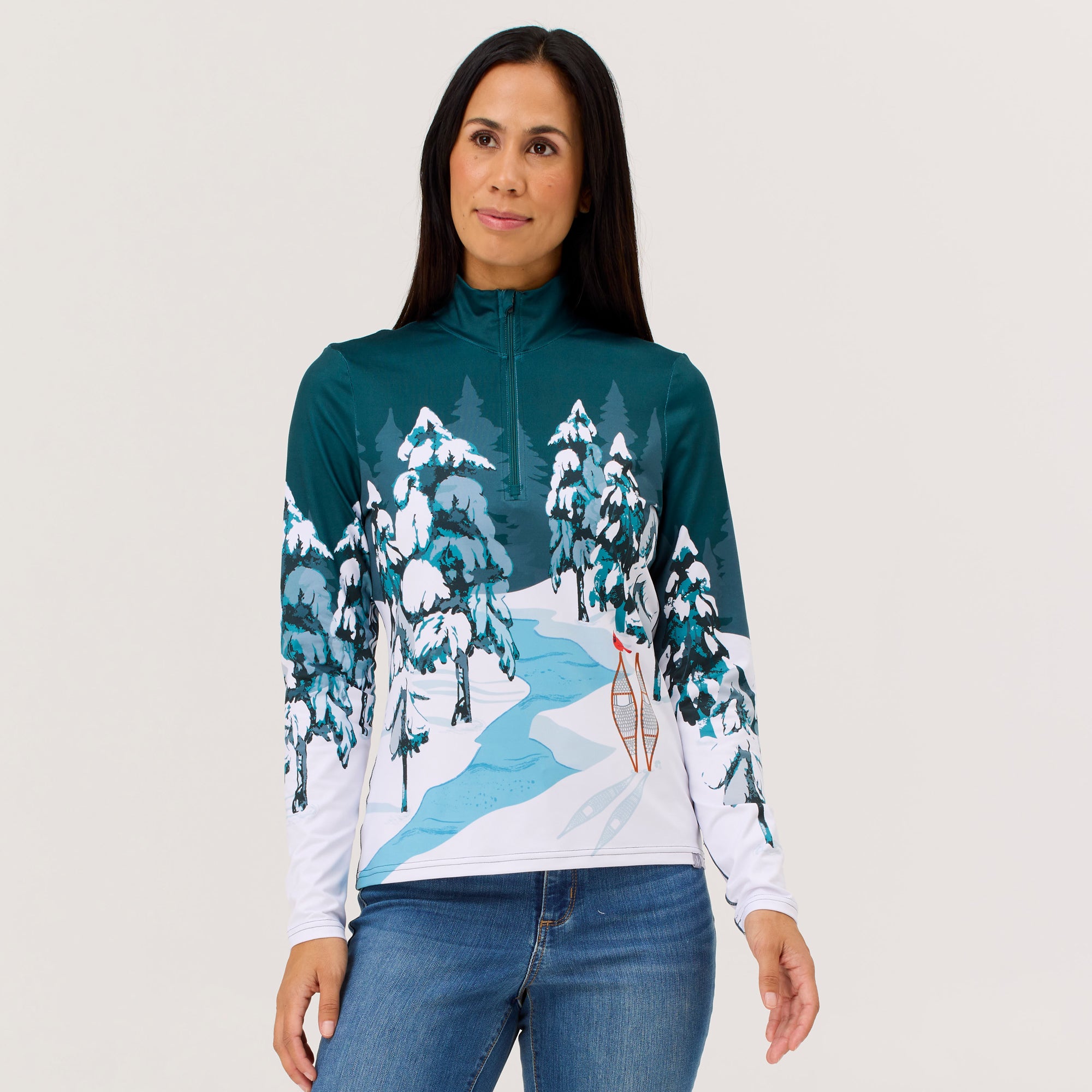 (取寄) クリームソンクローバー メイプル リーフ ベース レイヤー トップ - ジップ ネック, ロング スリーブ Krimson Klover Maple Leaf Base Layer Top - Zip Neck, Long Sleeve  White/Grey Whiteout Base Layer Top from Krimson Klover