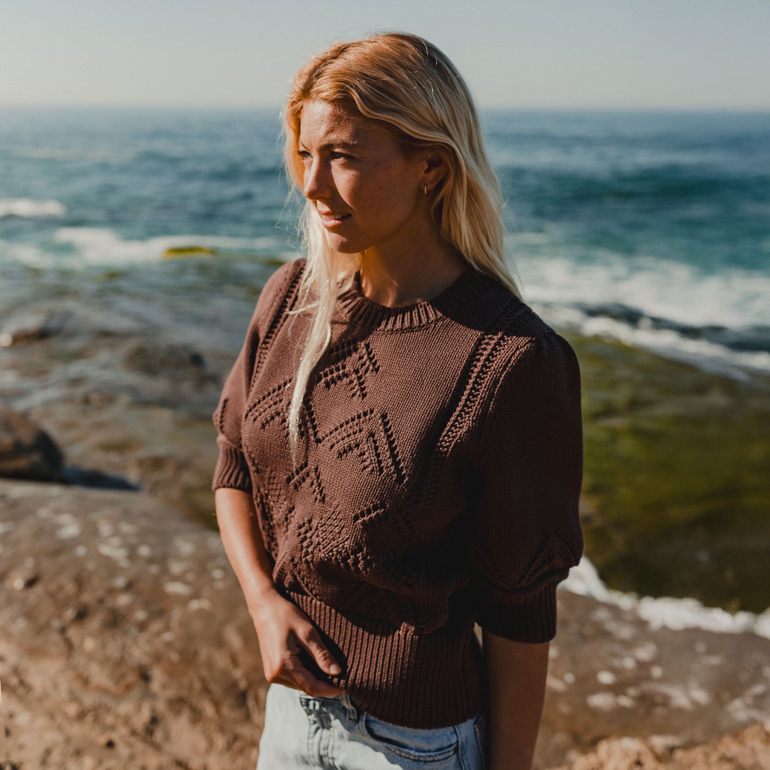 Clary Short Sleeve Pointelle Sweater from Krimson Klover