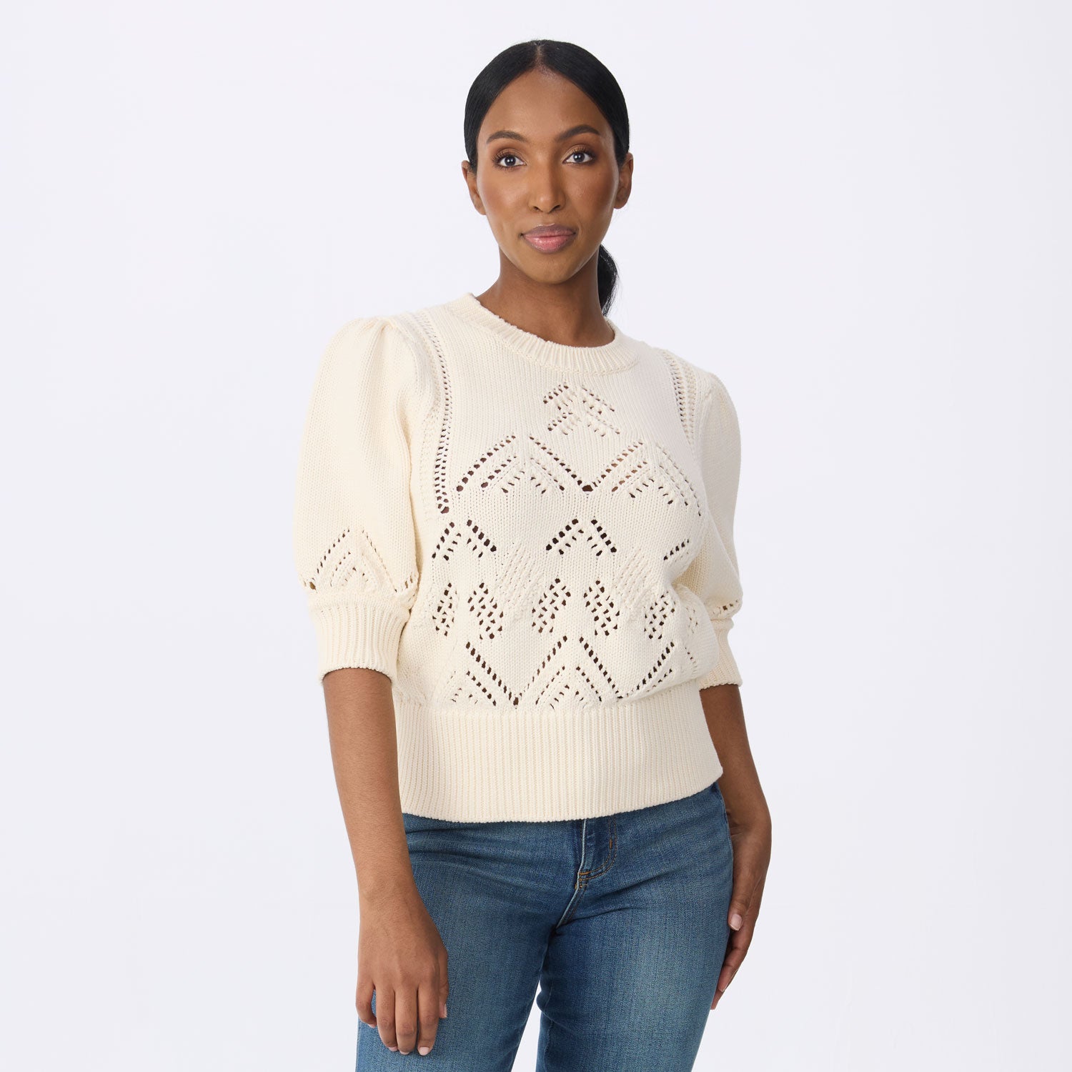 Clary Short Sleeve Pointelle Sweater