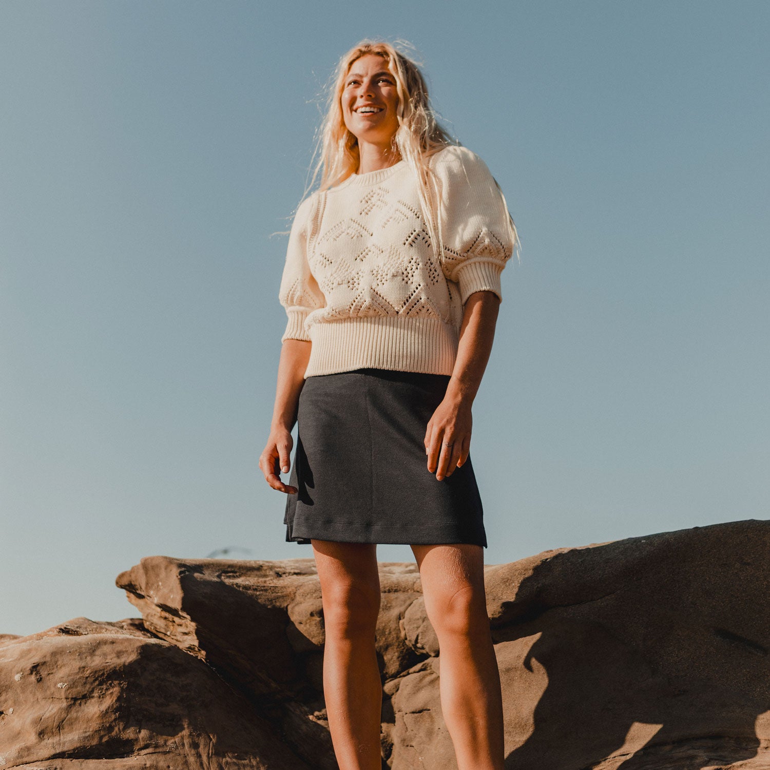 Clary Short Sleeve Pointelle Sweater