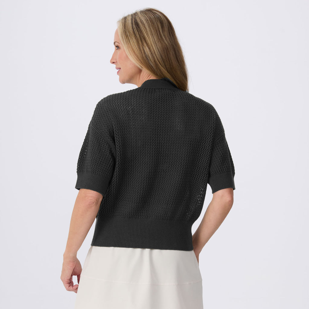 Tansy Short Sleeve Pointelle Henley Sweater