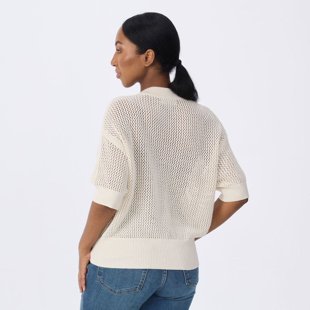 Tansy Short Sleeve Pointelle Henley Sweater