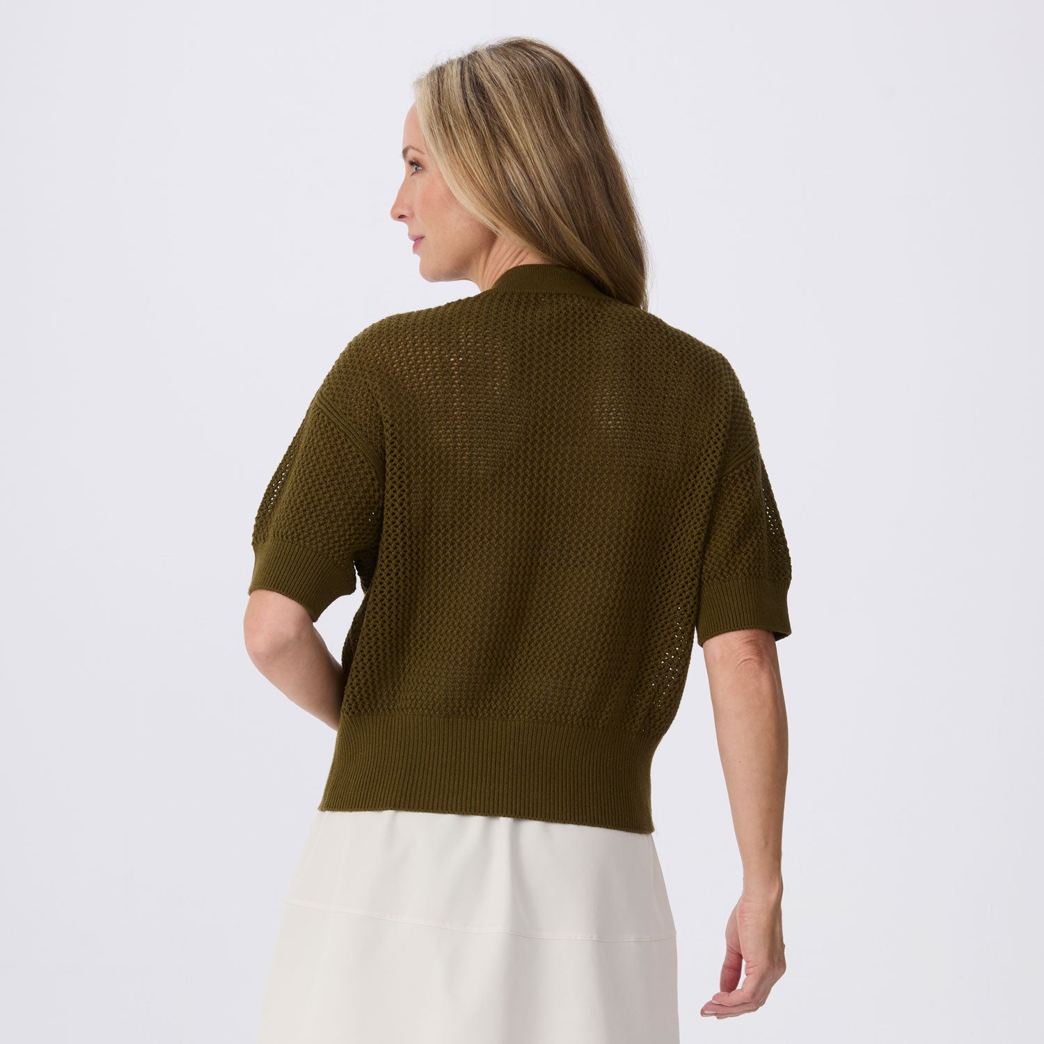 Tansy Short Sleeve Pointelle Henley Sweater